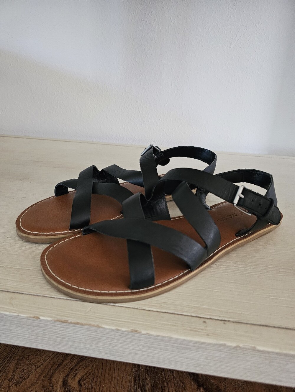 Toms Black Strappy Leather Sandals